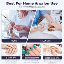 Drill para Uñas Profenal 45000 RPM Pulidor de Uñas Taladro para Uñas Eléctrico con 6 Tipos Cabezales/Bandas de Lijado Herramienta de Manicura Pedicura/Esmaltado de Uñas Doméstico y Salón - como en la foto - Ver 3