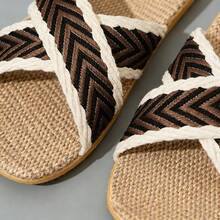 Men's Linen Slippers, Lightweight Non-Slip Indoor Slippers For Bedroom, Summer - Brown - View 7