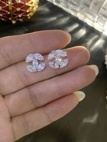 LADYCOCO 一对时尚、优雅、简约奢华的铜镶嵌立方氧化锆耳环，适合女性日常佩戴 - 彩色 - 查看 6