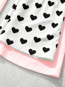 2pcs/Set Young Girl Pants, Heart Print & Solid , Fashion Matching, Sister Set - Baby Pink - View 6