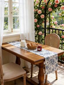 1 chiếc khăn trải bàn hình chữ nhật họa tiết hoa màu xanh dương cổ điển, phong cách trang trại, có thể giặt được, dùng trang trí bàn ăn, bàn cà phê, tủ đựng đồ, tủ trưng bày, thích hợp cho các buổi họp mặt ngoài trời, dã ngoại, tiệc tùng, lễ hội, mọi mùa, xuân/hè. - Màu xanh lam - Xem 6