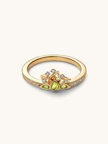 Wrist Story 1Pc Fashion High-End Exquisite Luxury Diamond Ring, Emerald Flower Shaped Diamond Ring, Wedding Ring, Engagement Ring, Suitable As A Beautiful Gift To Witness Love - 金色皇冠戒指 - 查看 3