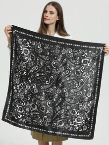 Women's Printed Satin Scarf 90x90 Large Square Summer Fashion - 黑色 - 查看 7