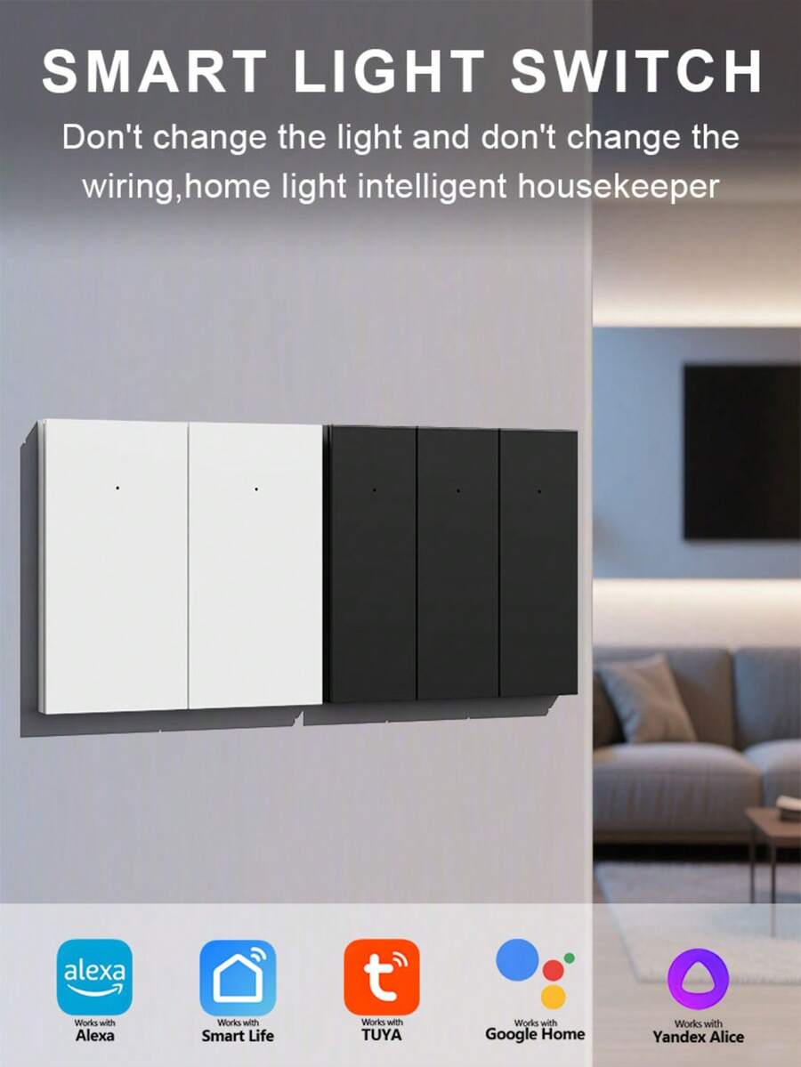 WiFi 智能壁灯开关 AC100-240V 按钮智能生活涂鸦 App 远程控制可与 Alexa Home 配合使用，需要中性线 - 彩色 - 查看 1