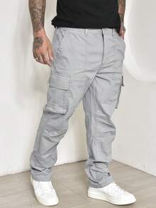 Men's Casual Cargo Pants In Twill With Multi-Pockets And Lycra - Light Grey - View 7