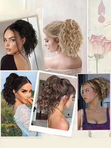 14 Inch Curly Ponytail Tie 14 Inch Claw Shaped Drawstring Ponytail Wig Piece, Brown Mixed Bleached Gold High Ponytail Tie Synthetic Fiber For Women - Multicolor - View 11