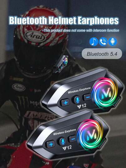 سماعات رأس لاسلكية للدراجات النارية مع راديو إف إم، إضاءة محيطية RGB، صوت عالي الجودة، بلوتوث 5.4 لاسلكي، اتصال بهاتفين، بطارية طويلة الأمد، شحن نوع سي، رد تلقائي، مساعد صوتي، قطعتان
