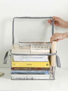 1 件书籍收纳盒，透明可折叠书包，适用于家庭、教室、防尘书籍整理器、旧书和玩具收纳 - 彩色 - 查看 4