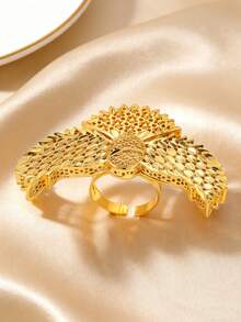 1pc Fashionable Unique Dubai Middle East Eagle Ring, 18K Gold Plated Copper Adjustable Open Ring, Suitable For Party, Gift, Daily Wear - Yellow Gold - View 8