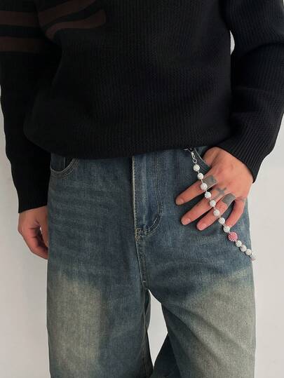 1pc Hip-Hop Style Acrylic Rhinestone Geometric Charm Layered Punk Rock Chic Casual Vintage Street Snap Banquet Party Daily Couple Personalized Fashionable Men Metal Waist Chain Gift