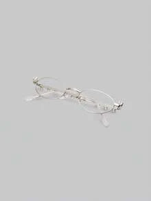 DareSee 1pc Fashionable Small Frame Oval Rhinestone Decor 9-Carat Women's Indoor Computer Reading Outdoor Versatile Decorative Clear Lens Glasses Music Fest - Clear - View 5