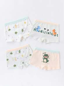 4 piezas/paquete Calzoncillos tipo bóxer con estampado de dinosaurio de dibujos animados para niños, para todas las estaciones - Multicolor - Ver 4