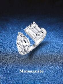 BLOVEMEE 1pc Minimalist Fashionable 925 Sterling Silver 2 Carat Moissanite Ring, Suitable For Women's Daily Wear, Party, Vacation, Valentine's Day, Mother's Day, Wedding Anniversary, Women's Jewelry Gift - JZ0041M - View 1