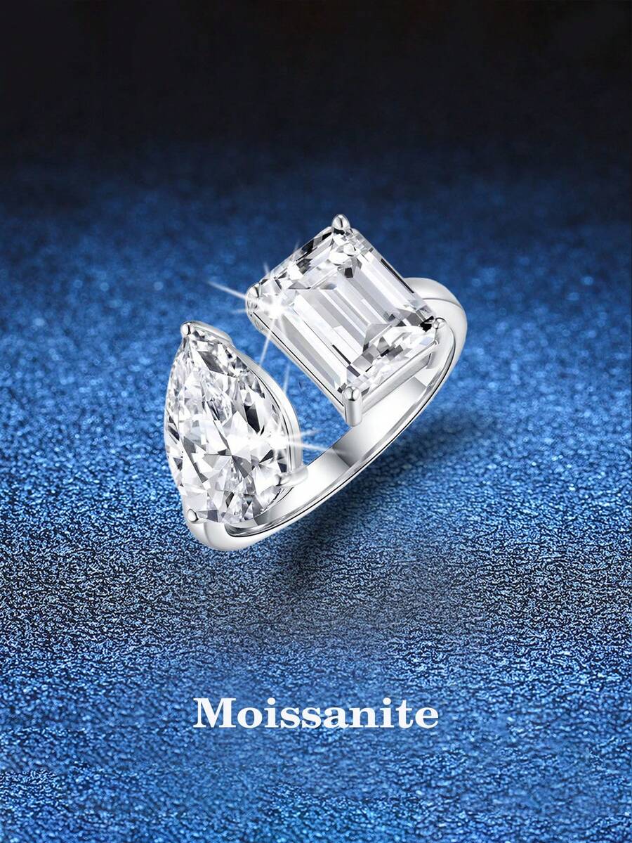 BLOVEMEE 1pc Minimalist Fashionable 925 Sterling Silver 2 Carat Moissanite Ring, Suitable For Women's Daily Wear, Party, Vacation, Valentine's Day, Mother's Day, Wedding Anniversary, Women's Jewelry Gift - JZ0041M - View 1