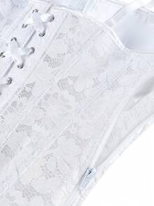Áo corset ren trắng cho nữ, áo corset ren đen ôm sát ngực với dây đeo mảnh có thể điều chỉnh và khóa kéo bên hông. - trắng - Xem 9