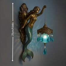 9.84-Inch Mermaid And Fairy Wall Lamp | Vintage Night Light With Elegant Mermaid Tail Design, Soft Glow Illumination, Ideal For Bedroom, Hotel, And Restaurant Decor, Dreamy Theme Lighting (Batteries Not Included), Perfect Christmas Gift - 美人魚 - 查看 2
