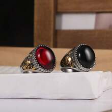 خاتم فضي عتيق من الفولاذ المقاوم للصدأ بحجر أحمر أحادي اللون قطعة واحدة ، ذو نقش زهري مرصع ، أسلوب كلاسيكي رجالي عتيق - SA716 - مشاهدة 10