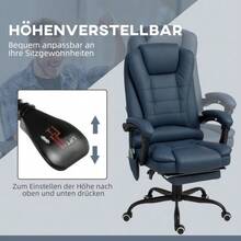 Massage Office Chair, 7 Vibration Points, Adjustable Footrest And Backrest, Supports Up To 120 Kg, Leather Look, Blue - A - View 7