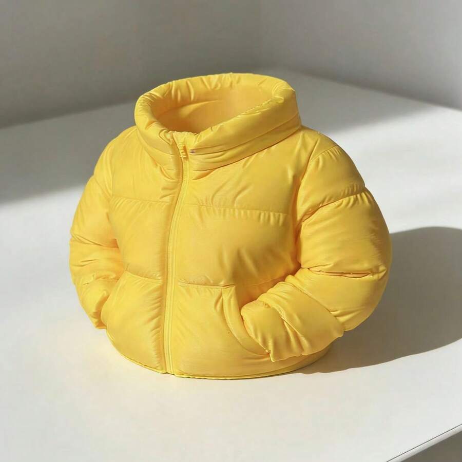3D打印羽绒服笔筒,可爱迷你桌面装饰,家居饰品,文具收纳,适合感恩节、圣诞节、情人节 - 黃色 - 查看 1