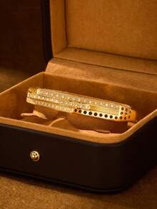 1/2/3pcs Classic Triple Triangle Cubic Zirconia Decor Gold Tone Bangle Bracelet, 60mm Diameter, Openable, Suitable For Daily Wear, No Packaging - Gold - View 2