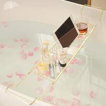 1pc Adjustable Metal Bathtub Tray - Extendable Metal Bathroom Storage Rack - A - View 11