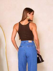 Manon Store Women's Wide Leg Tailored High Waist Elegant Casual Jeans With Zipper, Pocket, Button, For Office, Country Music Concert, Stage And Concert, Night, Travel, Formal And Evening, Autumn/Winter - 淺色水洗藍 - 查看 6