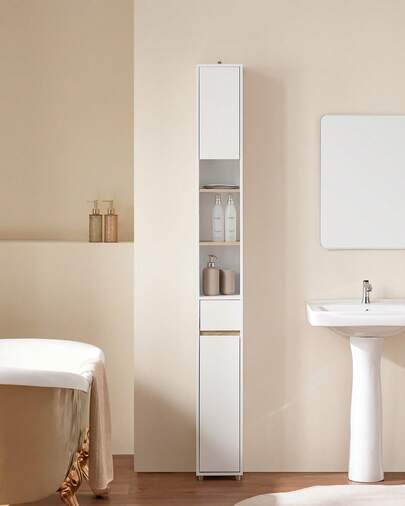 SoBuy Bathroom Tall Cabinet Bathroom Cabinet Made Of MDF(E1) Painted WHD Approx. 20x180x20cm BZR34 Home Bathroom Decor Bathroom Organizer SummerBathroom Accessories