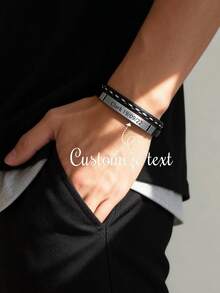1 pulsera de cuero de poliuretano personalizada con grabado, estilo minimalista negro, regalo ideal para ella - novio, papá, familia, amigo, hijo, mamá - aniversario, cumpleaños, uso diario, boda, graduación, baile, fiesta, escuela, oficina, aula, maestro, universidad, compañero de trabajo, dormitorio, niño, adolescente, escuela secundaria, universidad - Multicolor - Ver 1