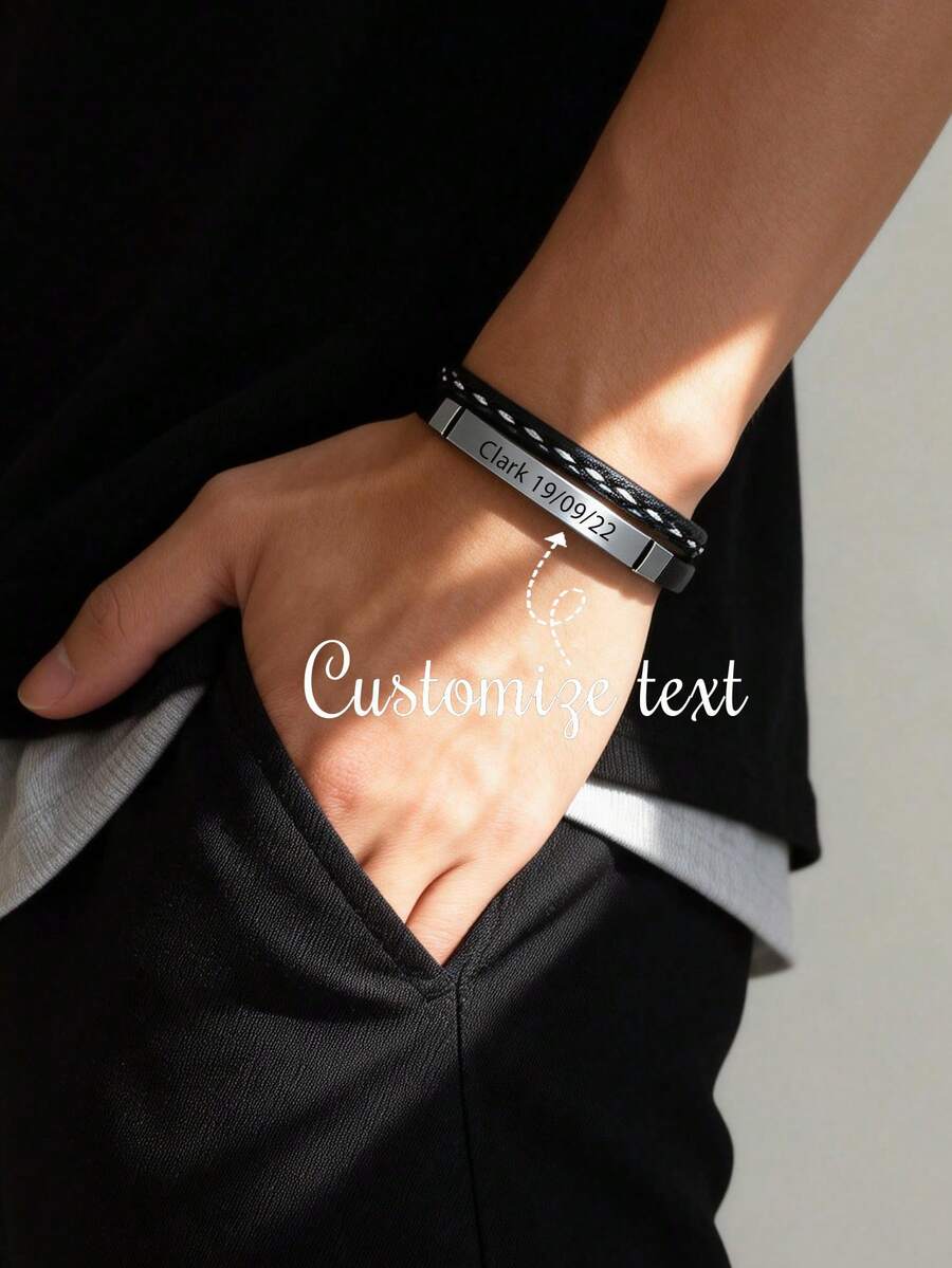 1 pulsera de cuero de poliuretano personalizada con grabado, estilo minimalista negro, regalo ideal para ella - novio, papá, familia, amigo, hijo, mamá - aniversario, cumpleaños, uso diario, boda, graduación, baile, fiesta, escuela, oficina, aula, maestro, universidad, compañero de trabajo, dormitorio, niño, adolescente, escuela secundaria, universidad - Multicolor - Ver 1