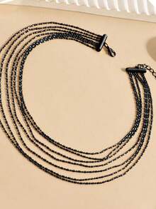 1 件时尚多层球形链项链，简约、实用、多功能 - 黑色 - 查看 3