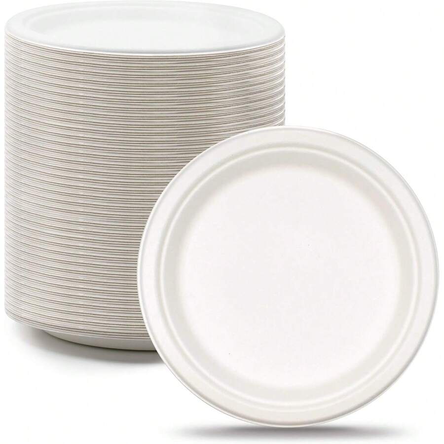 3/25/50个可堆肥圆形纸盘（白色/约26厘米） - 重型纸盘 - 由甘蔗纤维制成 - 适用于日常用餐、餐厅、家庭聚会、餐车、特殊活动、餐饮、婚礼、派对 - 防水、防油、微波炉加热、坚固、防切割。 - 彩色 - 查看 1