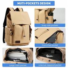 Vintage Backpack Daypacks For Men Women, With 15.6inch Laptop Compartment Water Resistant Casual Backpack For College Travel HiFKing Climbing (Khaki) - 卡其色 - 查看 4