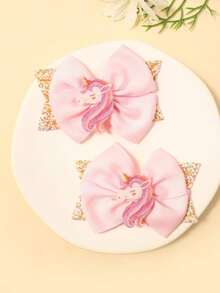 2个蝴蝶树脂亮片发夹，适合女孩和青少年 - 粉色 - 查看 5