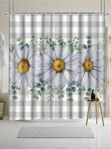 Pastoral Style Daisy Shower Curtain Set - Fresh And Bright Daisies With Plaid Design, Includes Shower Curtain, Bath Mat, Toilet Lid Cover And Non-Slip Bathroom Mat, Adding Natural And Tranquil Atmosphere To The Bathroom - A - View 11