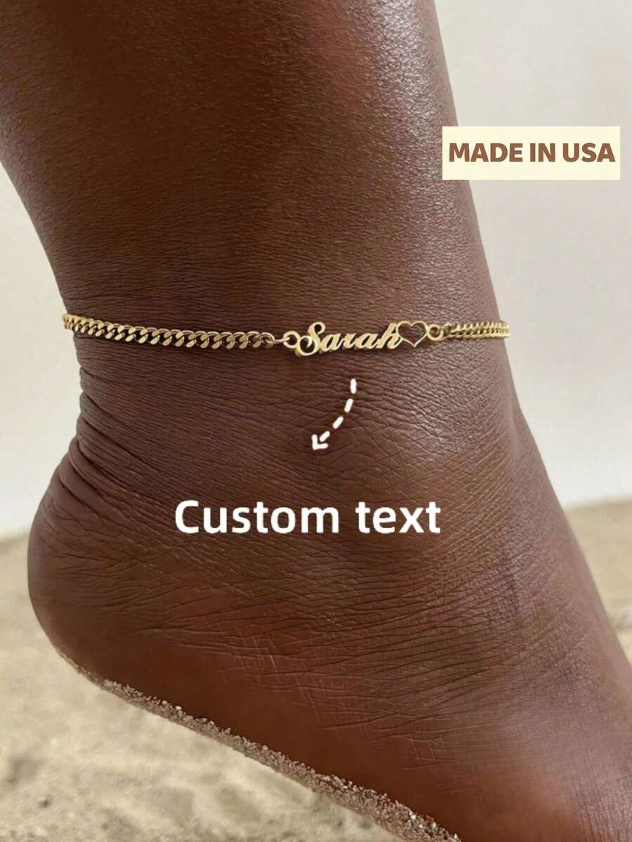 Customized Personalized Name Anklet For Women, Stainless Steel Name Plate Jewelry Anklet Pendant, Gift For Her,Silver,Stylish,Colorful,Vintage,Hipster,Simple,Y2k,2000s Fashion,Custom,Personalized,Unique,Ideal Gifts For Him,Ideal Gifts For Her,Her,Boyfriend,Girlfriend,Dad,Mom,Family,Friends,For Anniversaries,For Birthdays,For Graduation,For Prom,For Party,School Supplies,Back To School,School Gift,For Office,For School,For Classroom,For Teacher Gifts,For University,For Colleague,For Dorm Rooms,For Teacher,For Boys And Girls,For Teenagers,Junior High School Students,Middle School Students,High School Senior High School Students,College Students,University Students,Freshman,Sophomore,Underclassmen - Multicolor - View 1