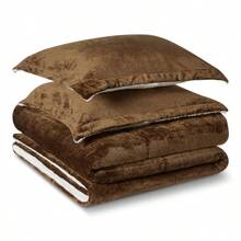 Reversible Sherpa Comforter Set With Pillow Sham, Brown, Queen Full - QueenFull81x86Brown - View 2