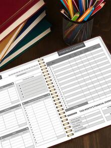 BUBU Monthly Budget Planner Book, 8.4" * 5.5" Undated Bill Payment Notebook Journal With 52 Weeks For Income, Debt, Saving, Expense And Bill Tracker Organizer,School Home Office Supplies - Budget Book - Brown - View 3