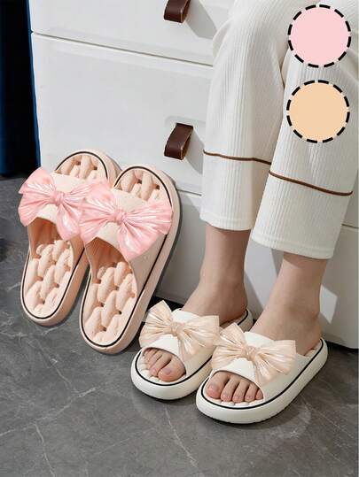 A Pair Of Lightweight Indoor Slippers With Bow, Lightweight Indoor Bathroom House Shoes, Portable Shower Shoes Quick-Dry Non-Slip Bathroom Slippers, Travel Slippers For Women Men Foldable Massage Slide Sandals, Portable Soft Anti Slip Sandals, Comfortable Open Toe Wear Resistant, Comfortable Footbed Non Skid, For Home Slides Dorms, Gym, Pool, Spa, Camping, Beach, Shower Hotel