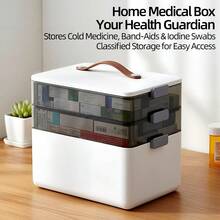 Caja de medicina familiar de 3 capas - Gran capacidad, multicapa, sellada, reforzada, con ventana transparente - Perfecta para el almacenamiento de medicamentos en el hogar y dormitorio - Blanco - Ver 3