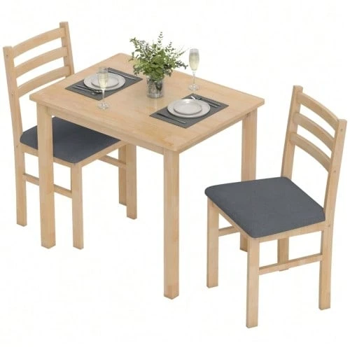 3-Piece Table And Chair Set, Ideal For Small Spaces. Upholstered Chairs, Space-Saving, MDF, Natural Wood. - Mustard Yellow - View 1