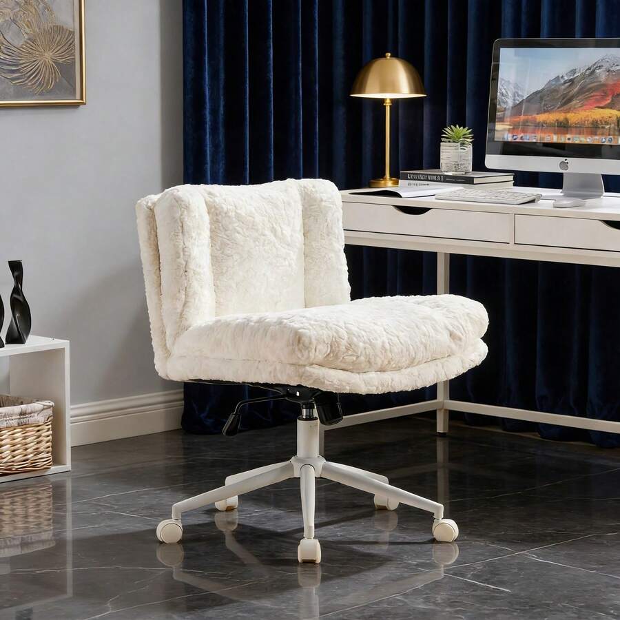 Home Office Chairs - Cream + Faux Fur + Foam - View 1