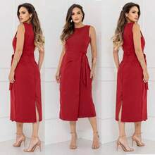 Women's Luxury Tailored Dress, Elegant With Tie Closure | Zipper | Comfortable And Stylish - 紅色 - 查看 2