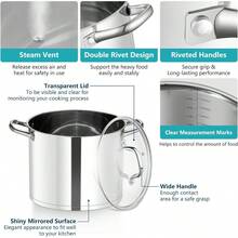 Induction Compatible 24cm 10L Stainless Steel Stock Pot Tri-Ply Bottom Visible Lid Easy Clean Healthy Cooking Pot For Pasta Meat Soup - 14.1L - View 3