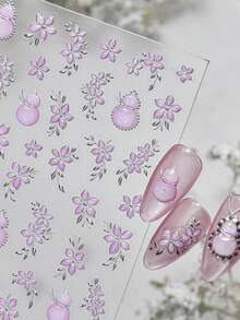 1pc Hot Stamping Pink Jade Gourd Blooming Petals Luxury Icy Sheer Nail Art Decor Stickers 5D Opulent Oriental Nail Decals Self-Adhesive Manicure Accents For Women Nail Supplies - Multicolor - View 2