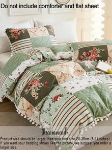 2件/3件套绿色花卉印花白色蓬松被套套装 - 1件被套和1/2件枕套，柔软舒适的涤纶面料，可机洗，乡村风格家居装饰，农舍风格卧室用品 - 彩色 - 查看 8