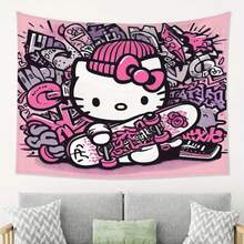 SANRIO 1 tấm thảm treo tường hình mèo con hoạt hình, tranh trang trí nhà cửa theo phong cách anime Nhật Bản dễ thương và sống động. - Nhiều màu - Xem 1