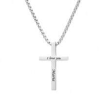 Customized Name Cross Pendant Necklace, Personalized Engrave Text Name Date Stainless Steel Black Cross Pendant Necklace Chokers, Valentine's Day Gift, Christian Jewelry Accessories - 彩色 - 查看 11