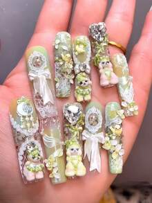 1pc Cute Maltese Dog, Bow, Dessert, Kitty, Floral Edging 3D Nail Art Mold, Transparent Silicone Mold - Clear - View 9