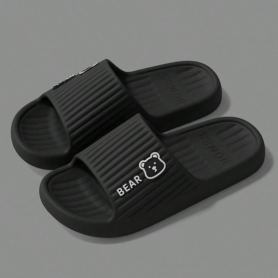 2026 New Unisex Couple Home Slippers, Cartoon Bear Design, Odor-Resistant EVA Solid Soft Bathroom Slippers