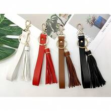 PAMIR TONG Leather Wristlet Strap For Key, Hand Wrist Lanyard Key Chain Holder With Tassel For Wallet Purse Clutch Cellphone - 棕色 - 查看 5